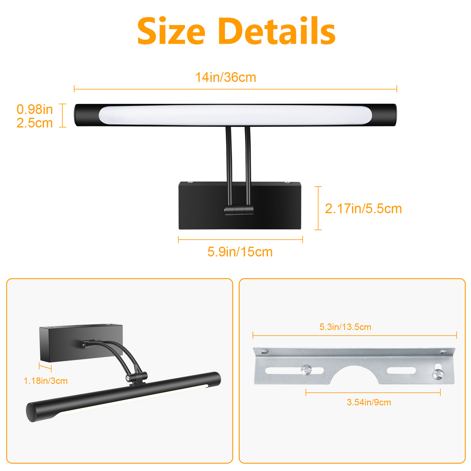 Hardwired Picture Light for Wall Black, 36cm Night Light LED Wall Sconces for Pictures,Dart Board Lights Wall Lights for Dartboard Mirror Frame Gallery