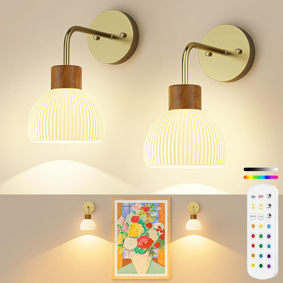 Rechargeable Wall Sconce in Gold with RGB color changing and dimmable lighting – HUDYOGY
