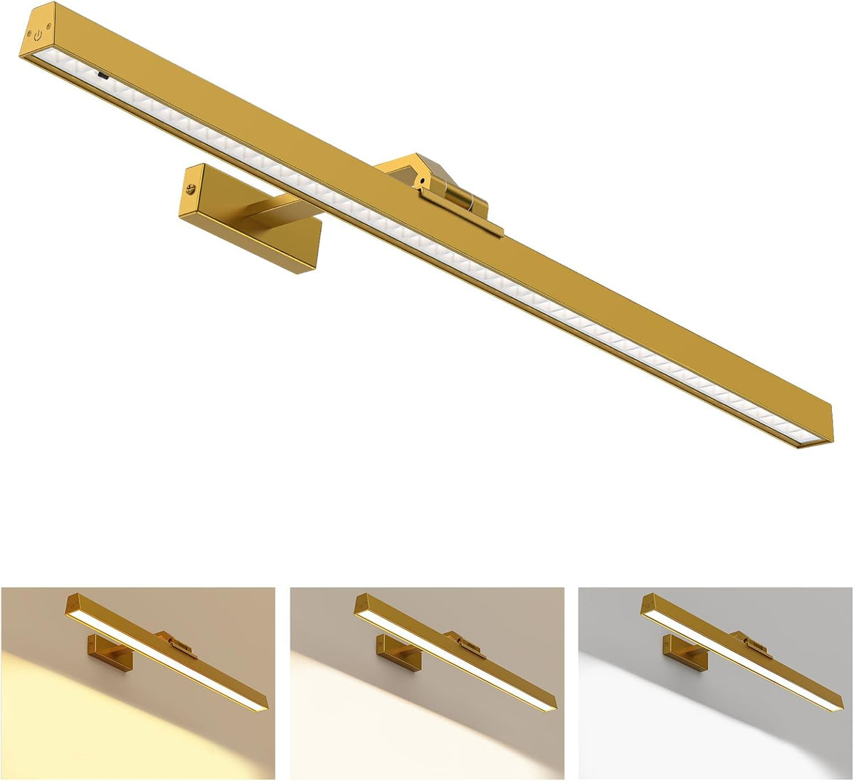 24in Rechargeable Picture Light in Gold with dimmable CCT lighting and remote control – HUDYOGY