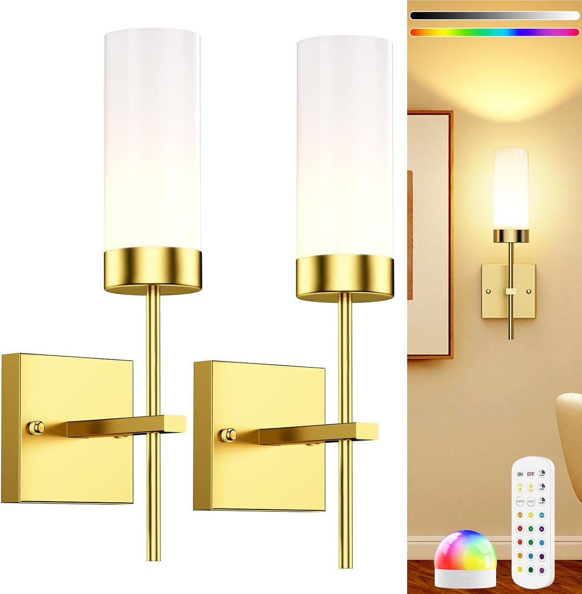 Rechargeable Wall Lamp in Gold with RGB color changing and dimmable CCT lighting – HUDYOGY