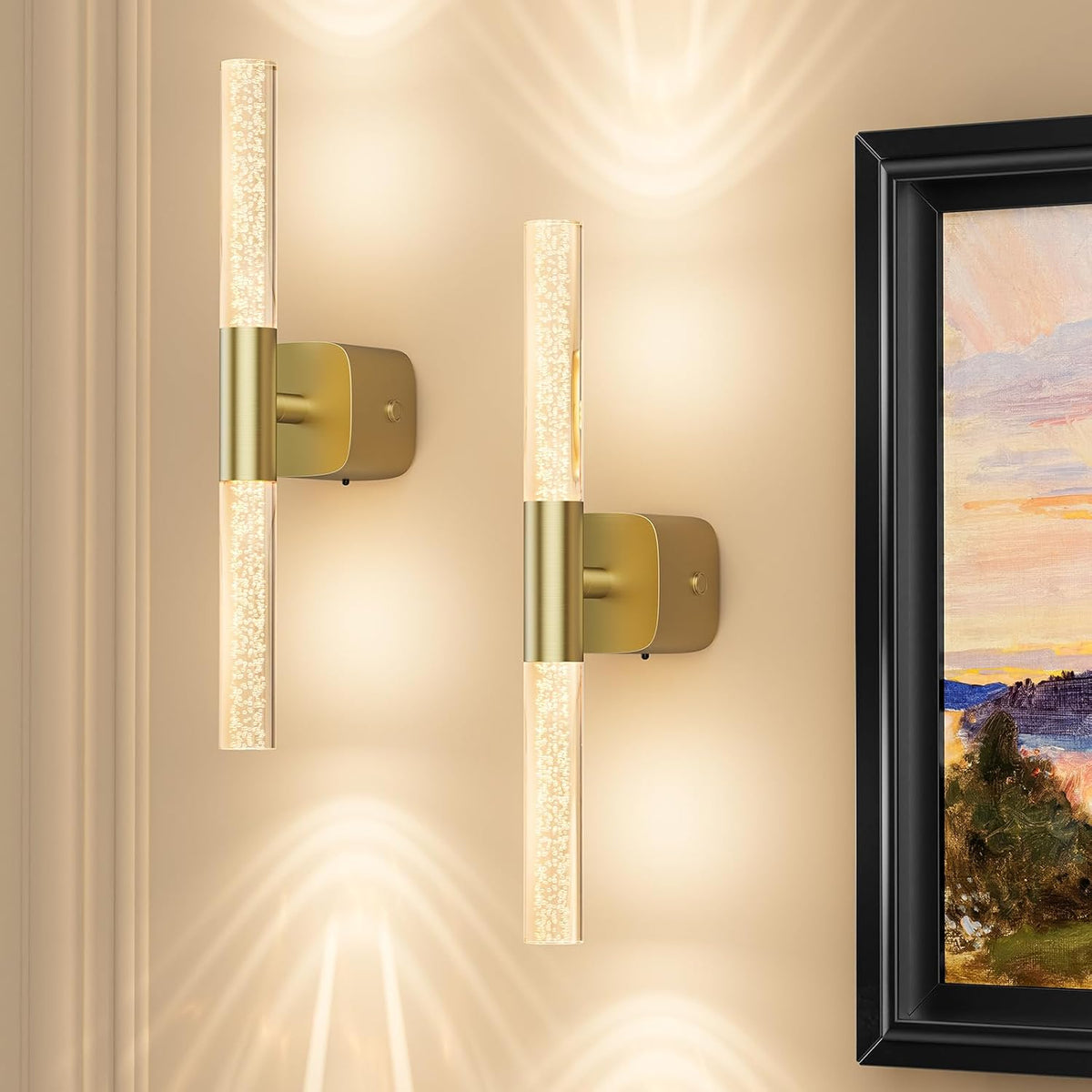 16in Rechargeable Wall Sconce in Brushed Gold with dimmable lighting – HUDYOGY
