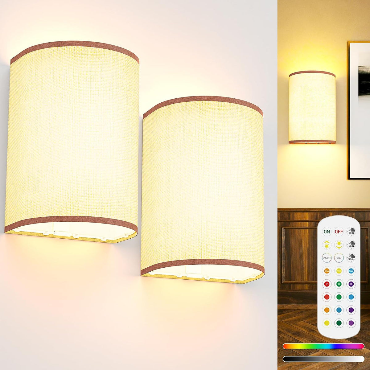 Rechargeable Cream Fabric Wall Light with RGB color changing and remote control – HUDYOGY