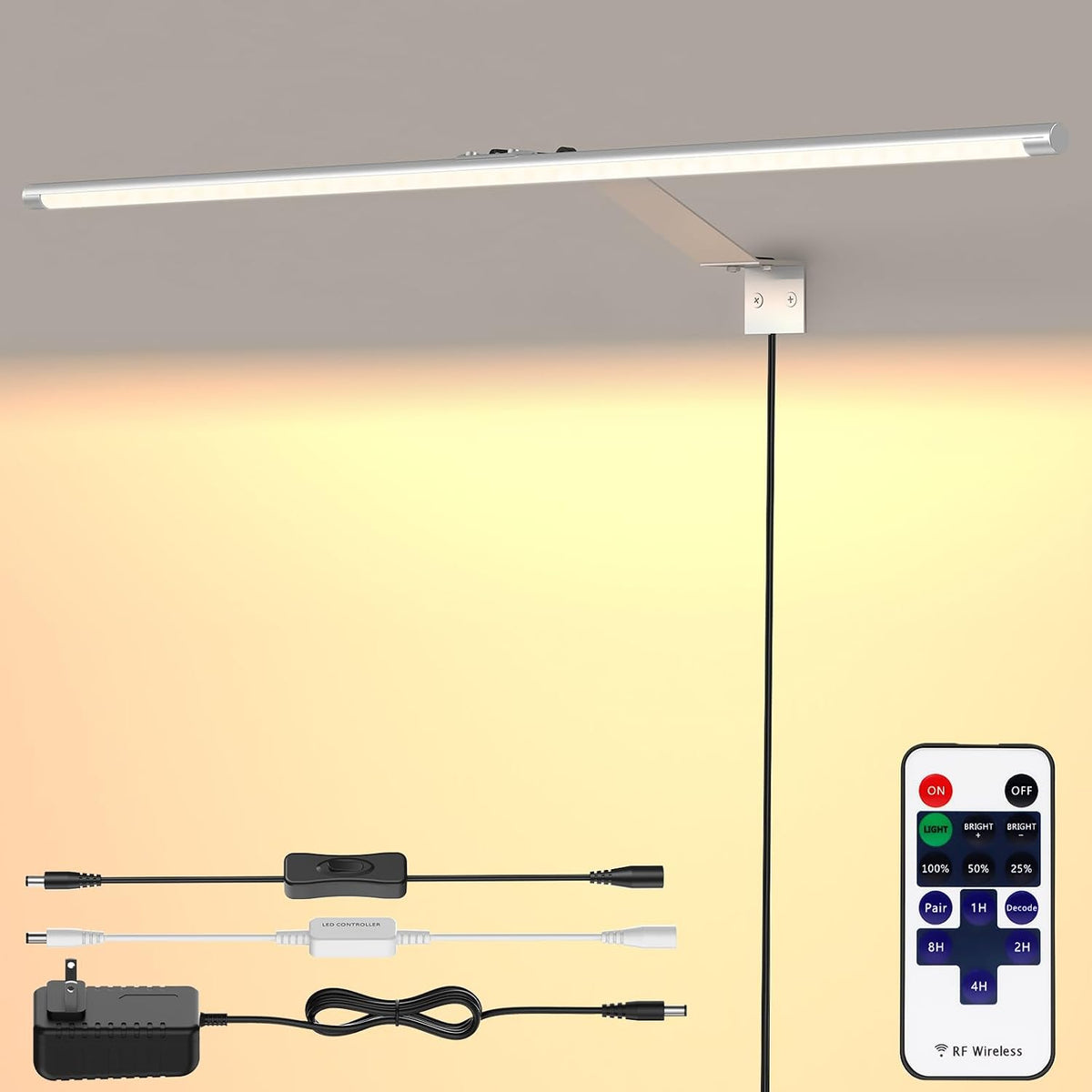 24in Plug-in Wall Light in Silver with dimmable lighting and remote control – HUDYOGY