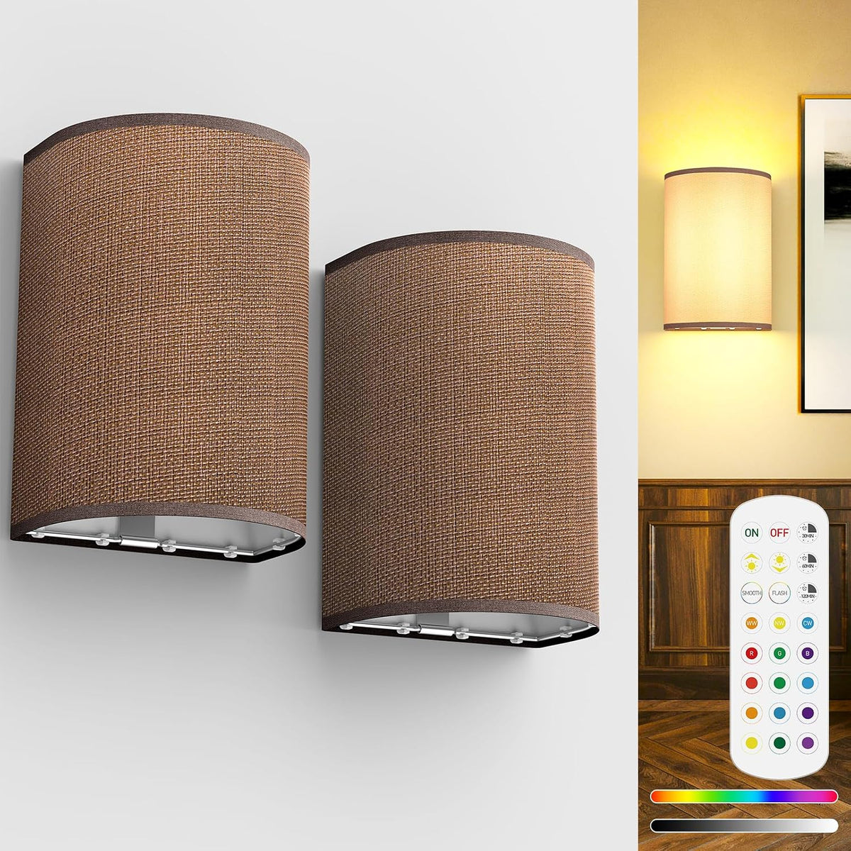 Rechargeable Dark Brown Fabric Wall Lamp with RGB color changing and remote control – HUDYOGY
