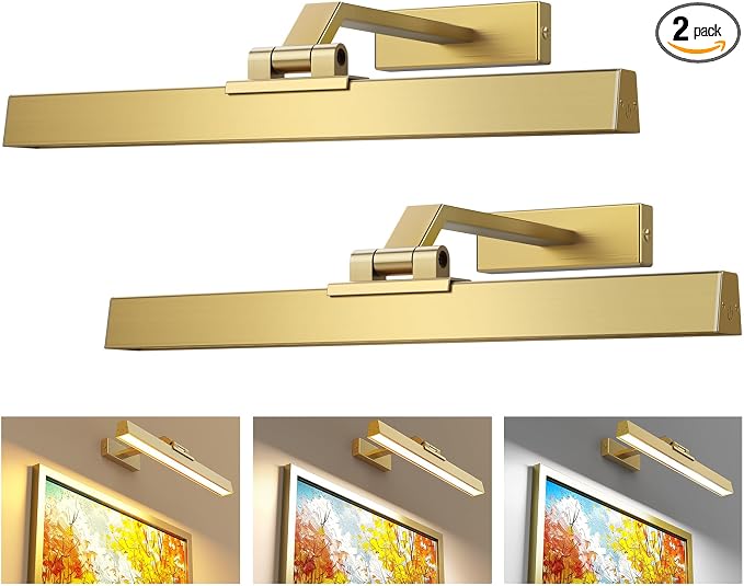 16in Battery Operated Picture Light in Brushed Gold with dimmable CCT lighting and remote control – HUDYOGY