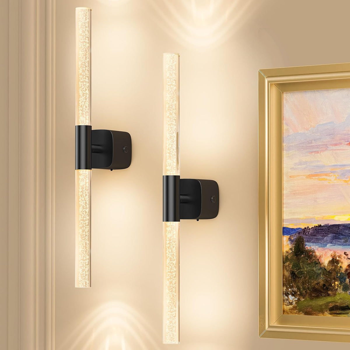 24in Wireless Wall Sconce in Black with dimmable CCT lighting and remote control – HUDYOGY
