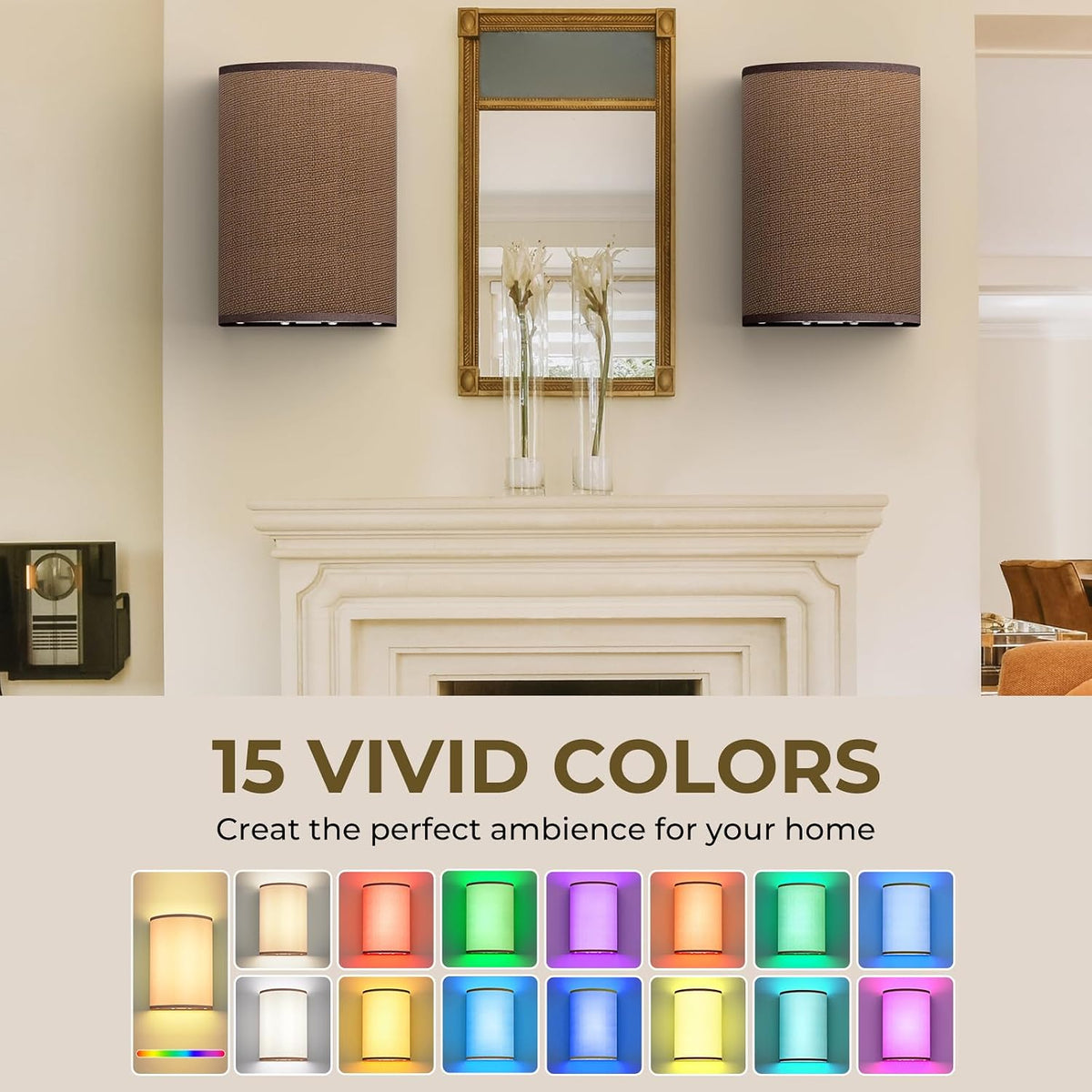 Rechargeable Dark Brown Fabric Wall Lamp, either side of a mantel mirror – HUDYOGY