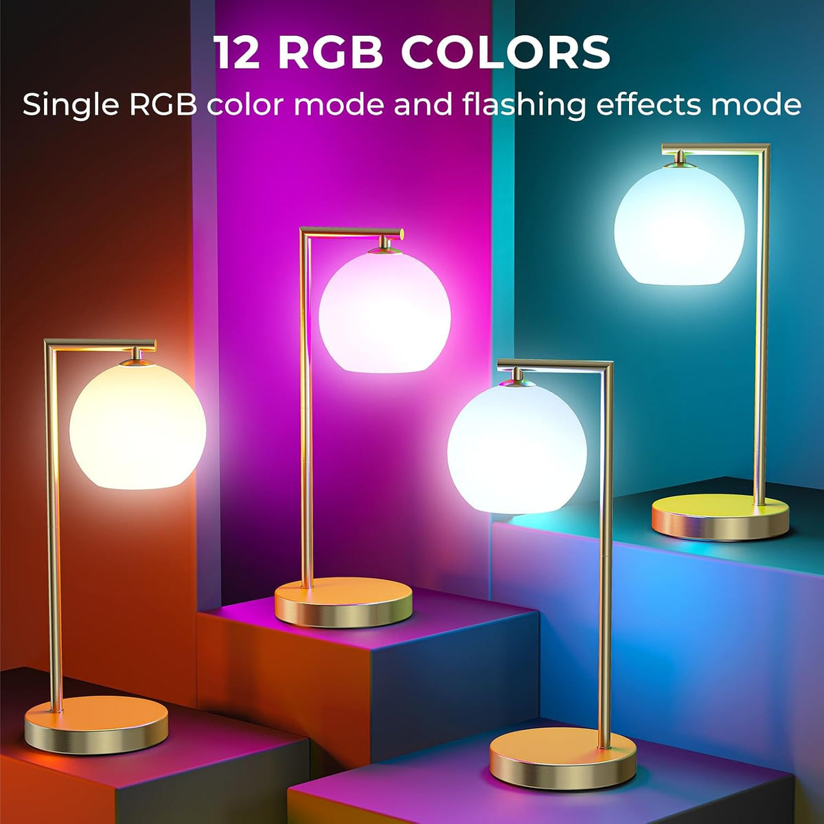 Wireless Table Lamp in Frosted Glass with RGB color changing and CCT lighting – HUDYOGY, image 2