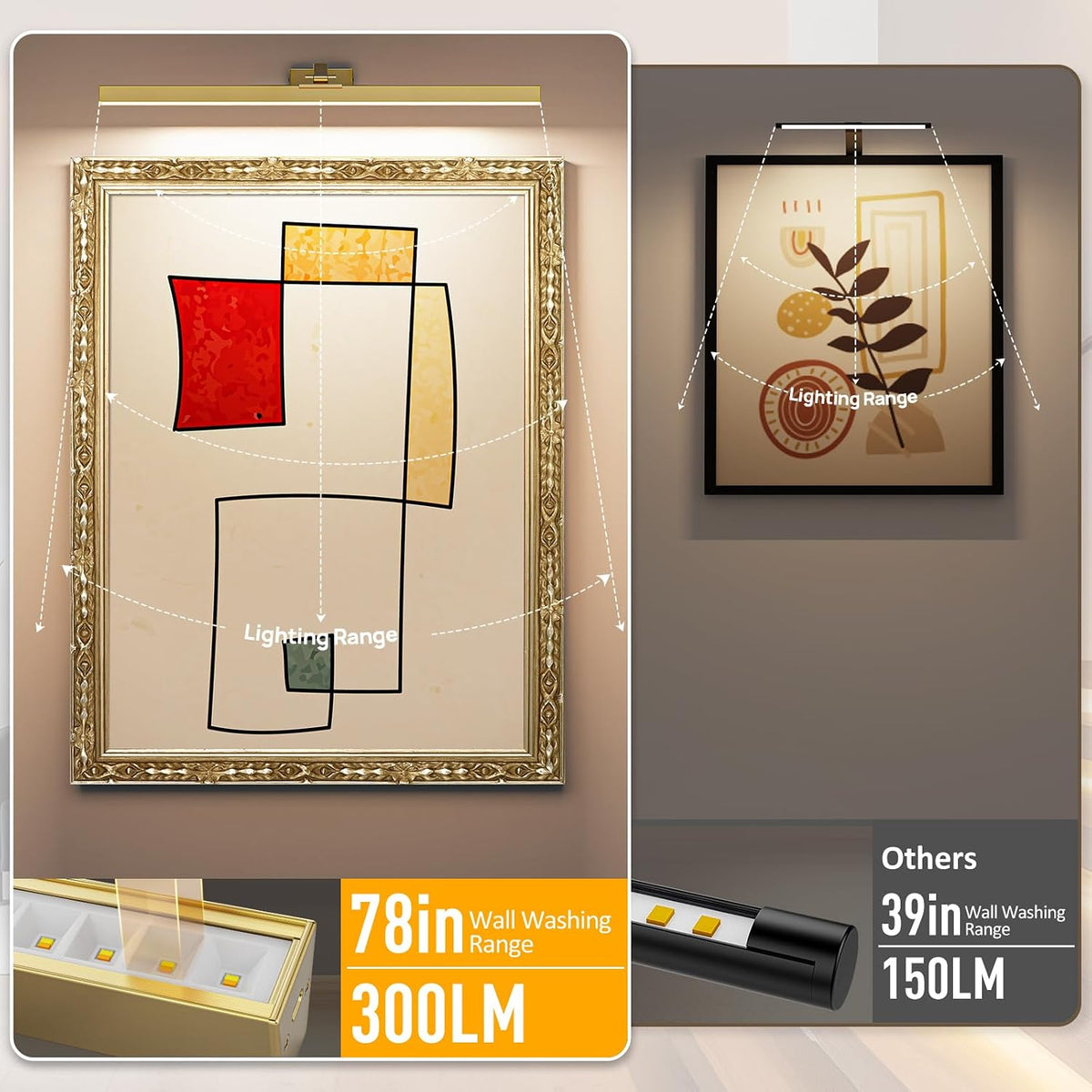 24in Wireless Wall Lamp in Brushed Gold with dimmable CCT lighting and remote control – HUDYOGY, image 2