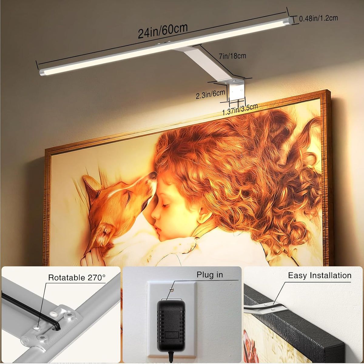 24in Plug-in Wall Light in Silver with dimmable lighting and remote control – HUDYOGY, image 2
