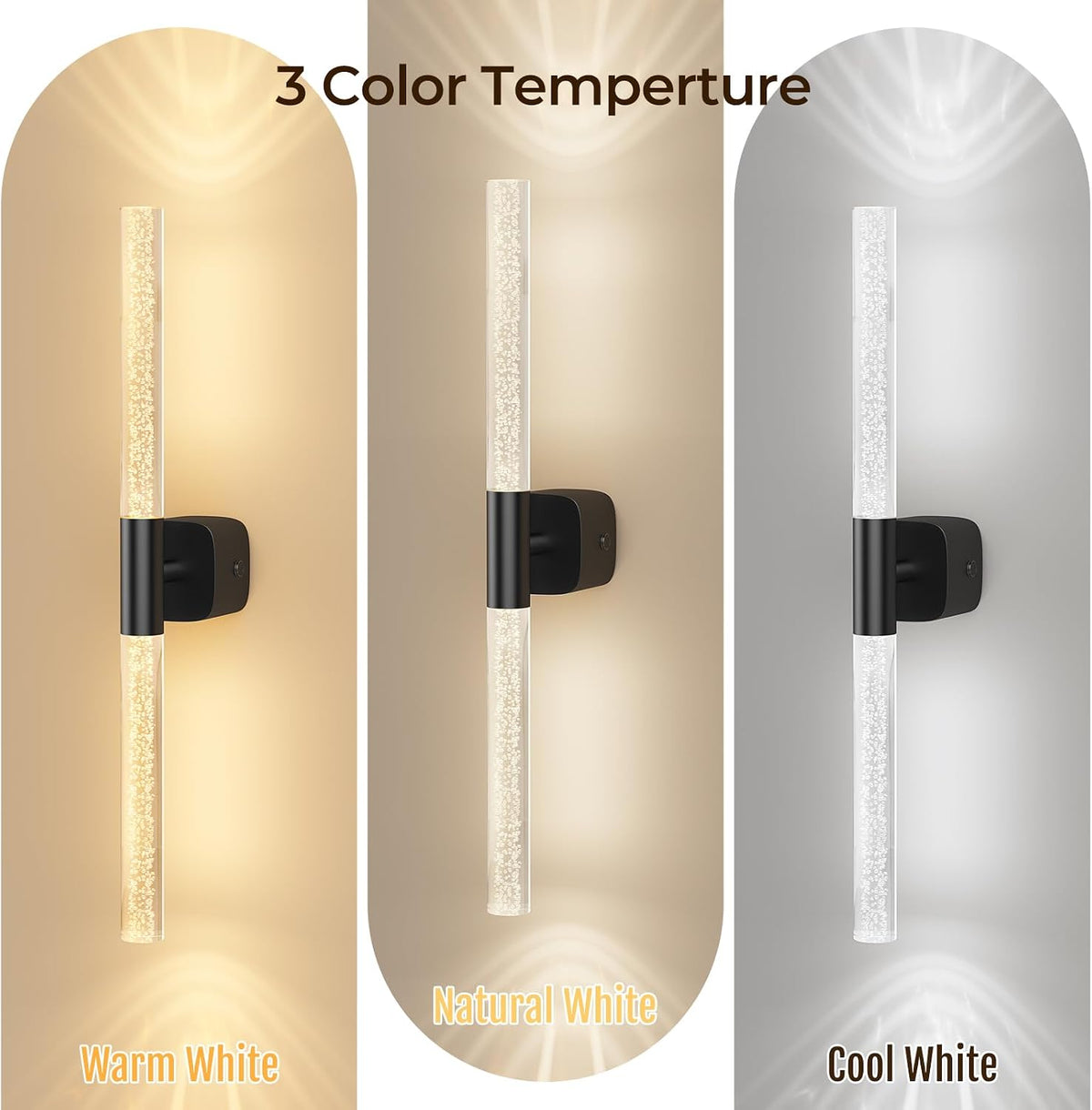 Battery Operated Wall Sconce in Black, warm white and cool white light – HUDYOGY