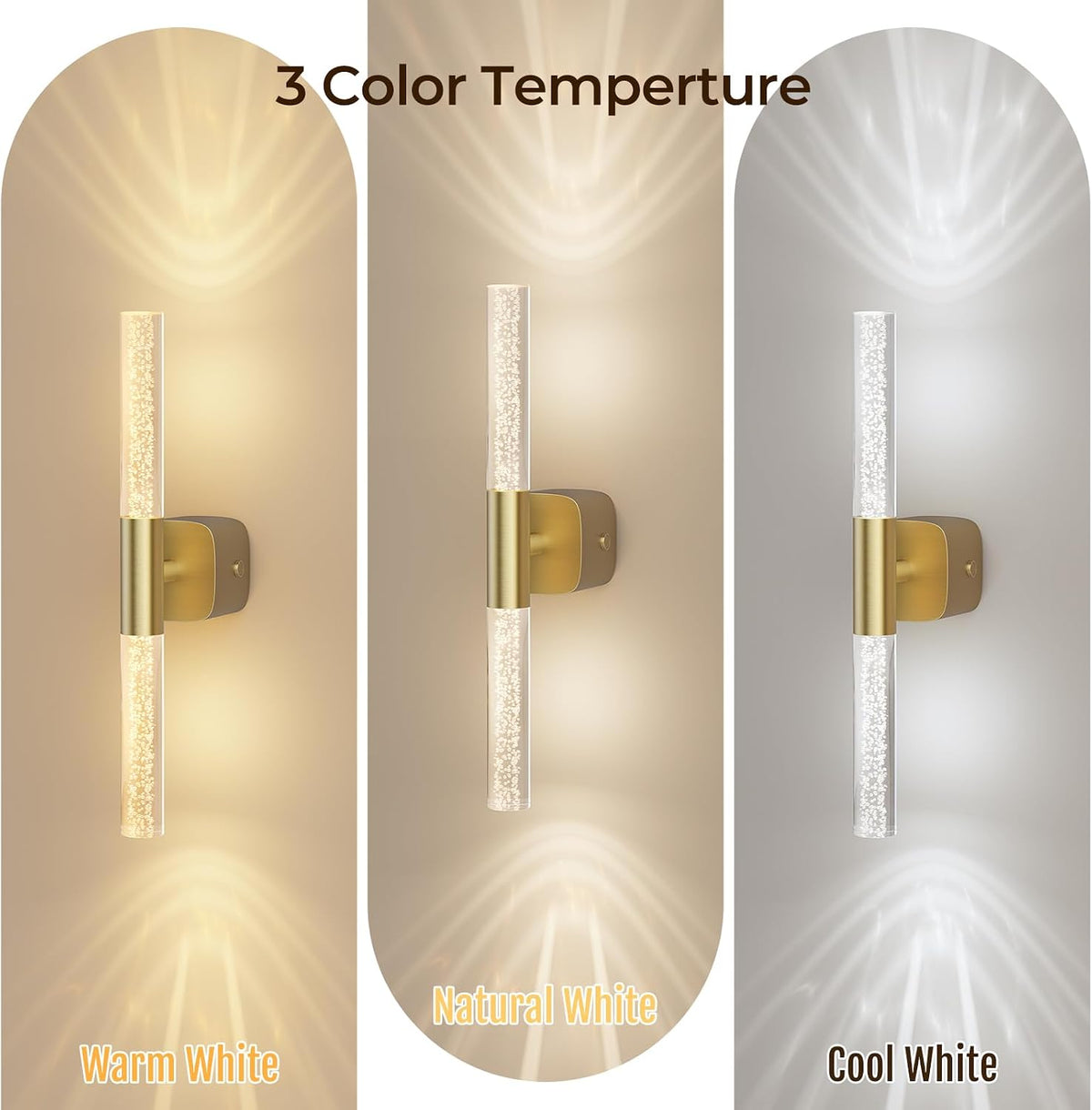 Rechargeable Wall Light in Brushed Gold, warm white and cool white light – HUDYOGY