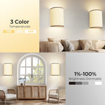 Rechargeable Cream Fabric Wall Light, beside a sofa, dimmable 1% to 100% – HUDYOGY