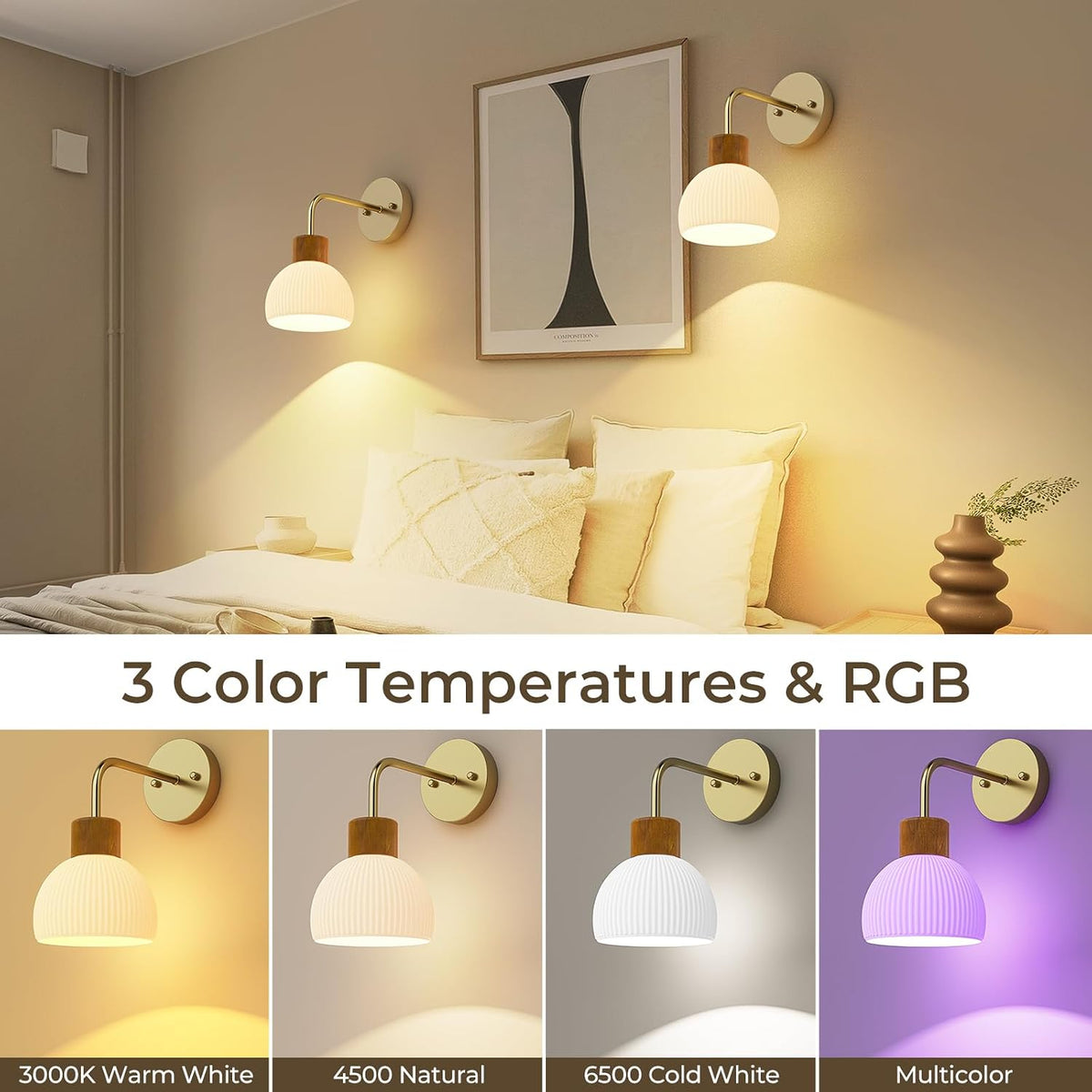 Rechargeable Wall Sconce in Gold with RGB color changing and dimmable lighting – HUDYOGY, image 4
