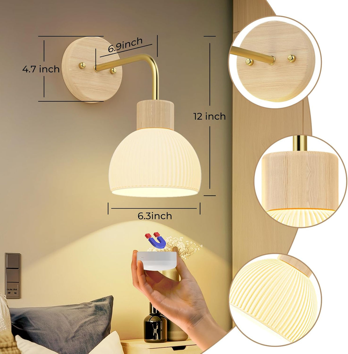 Rechargeable Wall Sconce in Glass with RGB color changing and dimmable lighting – HUDYOGY, image 5