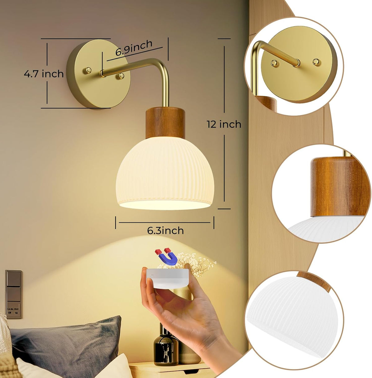 Rechargeable Wall Sconce in Gold with RGB color changing and dimmable lighting – HUDYOGY, image 5