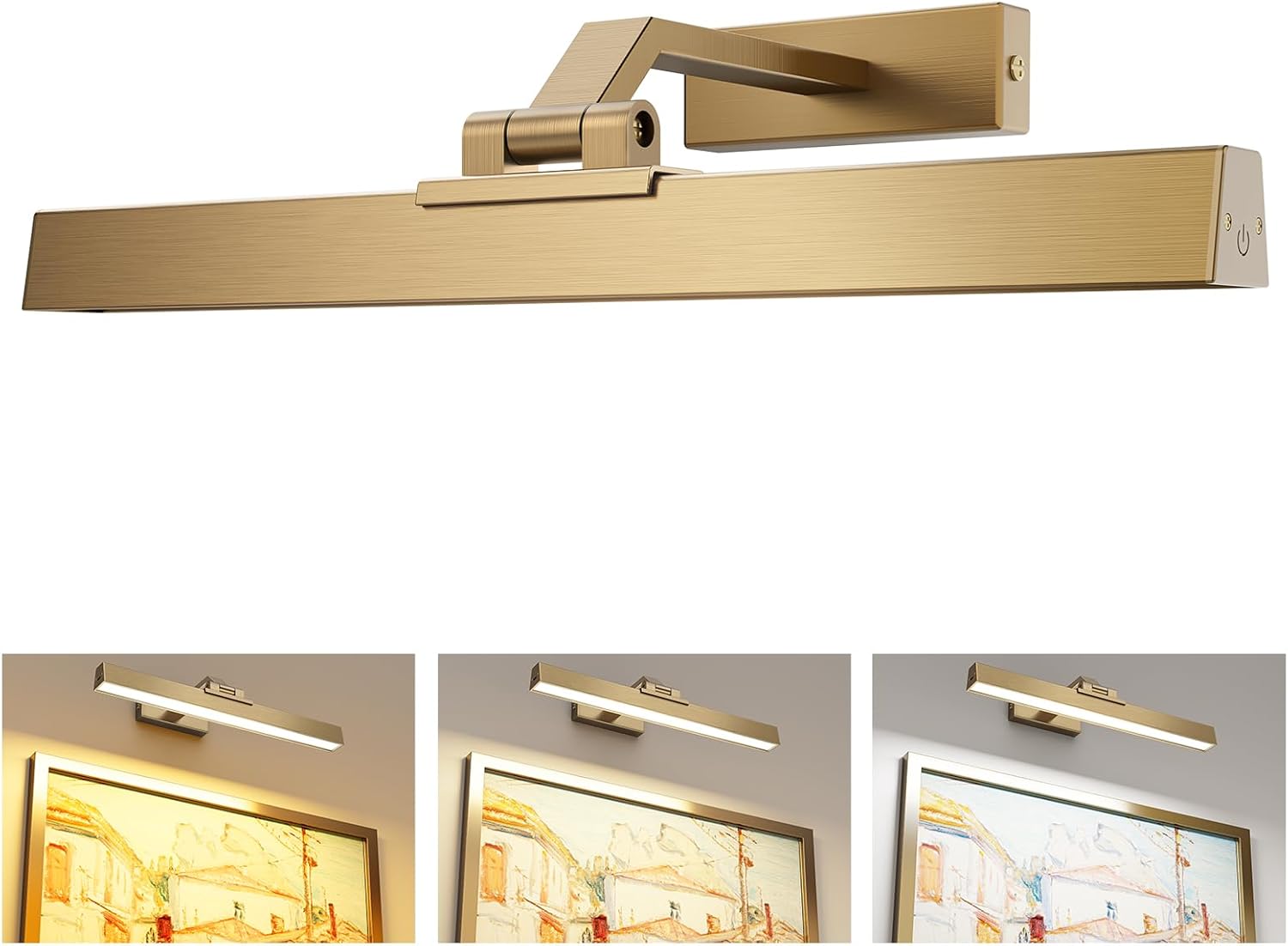 Picture Lights for Wall, Brass Battery Operated Picture Light 16in Art Light CCT Dimmable Recharging Battery Wall Light with Remote Control for Living Room Gallery