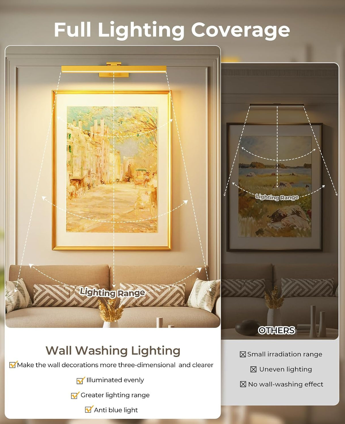 16in Rechargeable Picture Light in Gold with dimmable CCT lighting and remote control – HUDYOGY, image 2