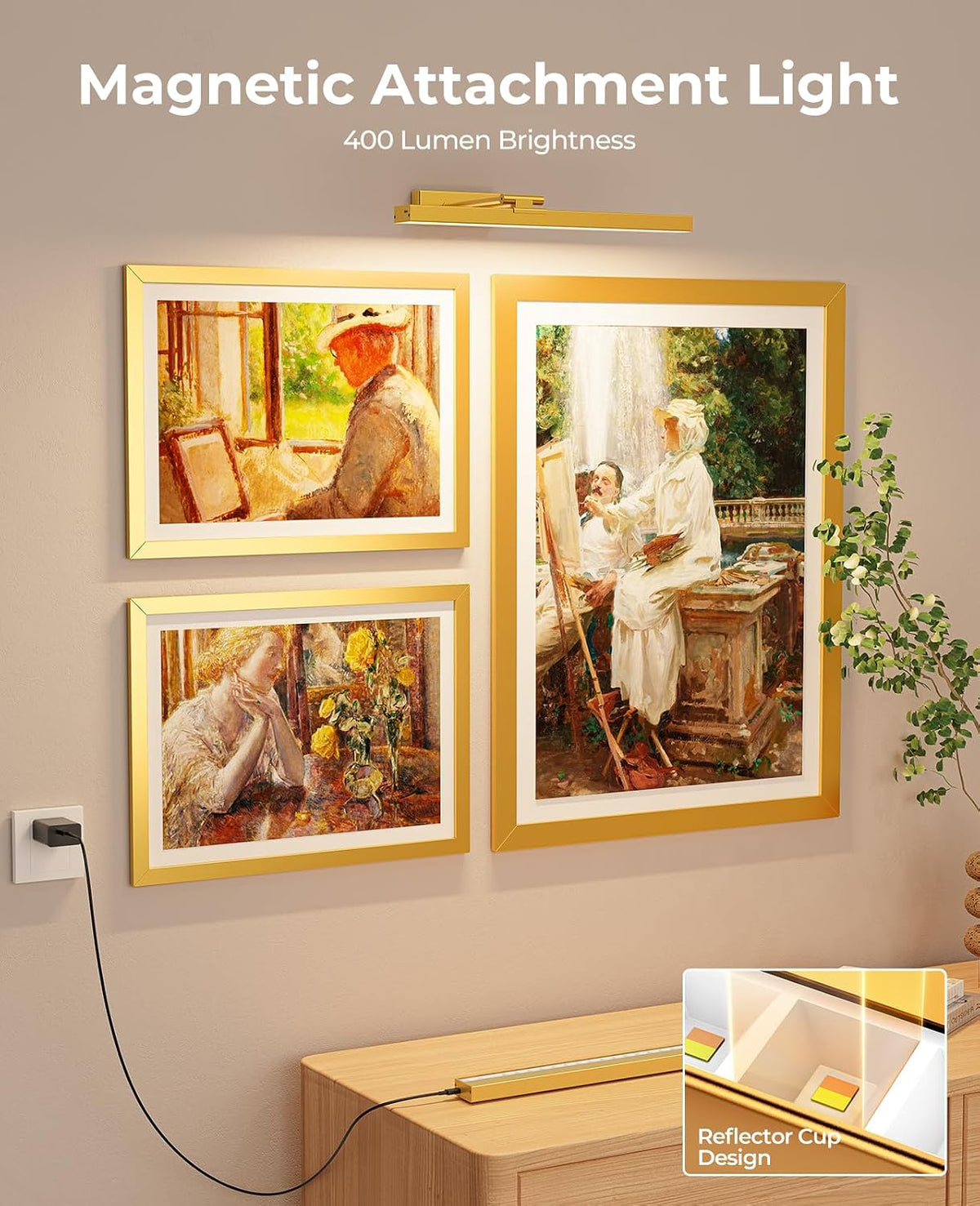 16in Rechargeable Picture Light in Gold with dimmable CCT lighting and remote control – HUDYOGY, image 5