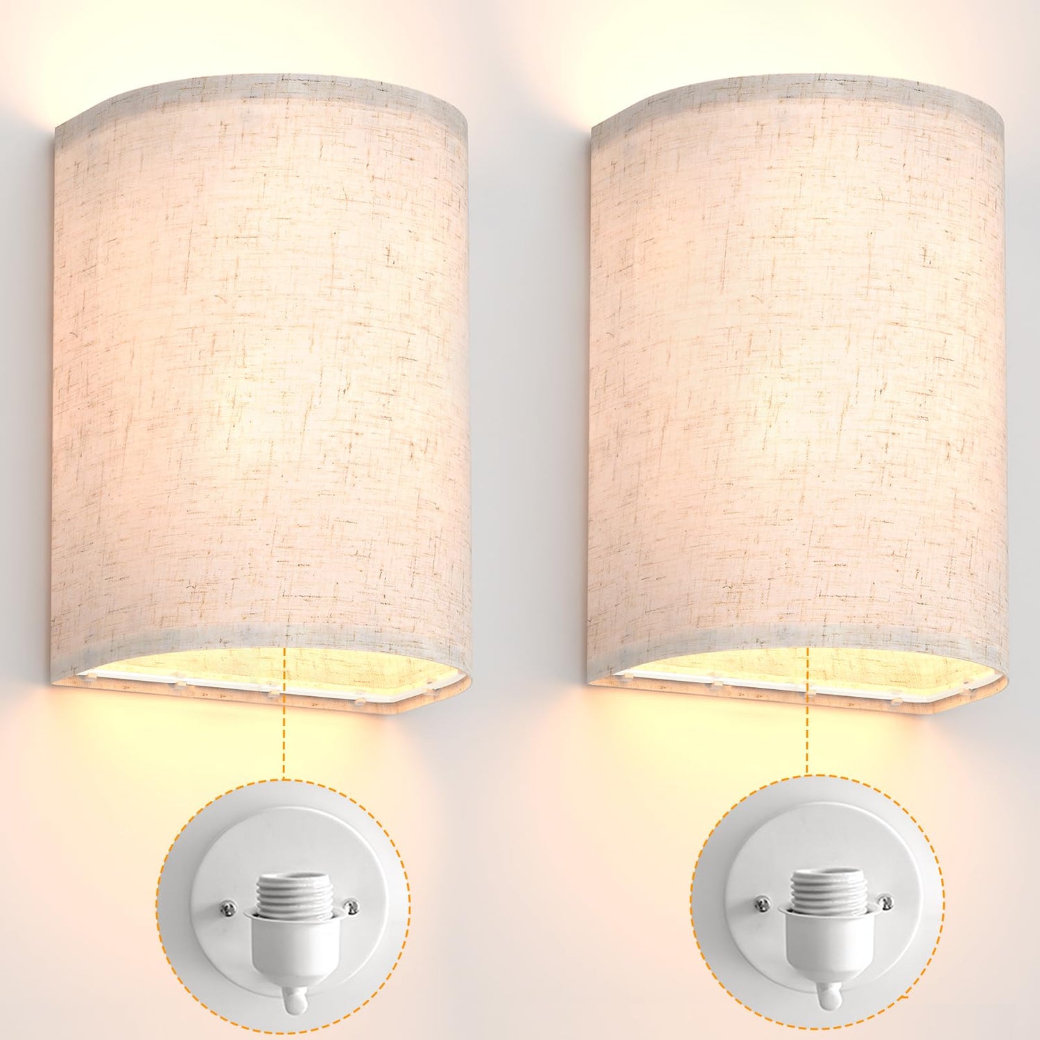 Hardwired Wall Lights Set of 2 with Wall Lamps Fabric Shade,Farmhouse LED Sconce Wall Lighting, Wall Mount Lights Wall Sconces for Bedroom Living Room, Stair (Bulbs NOT Included)