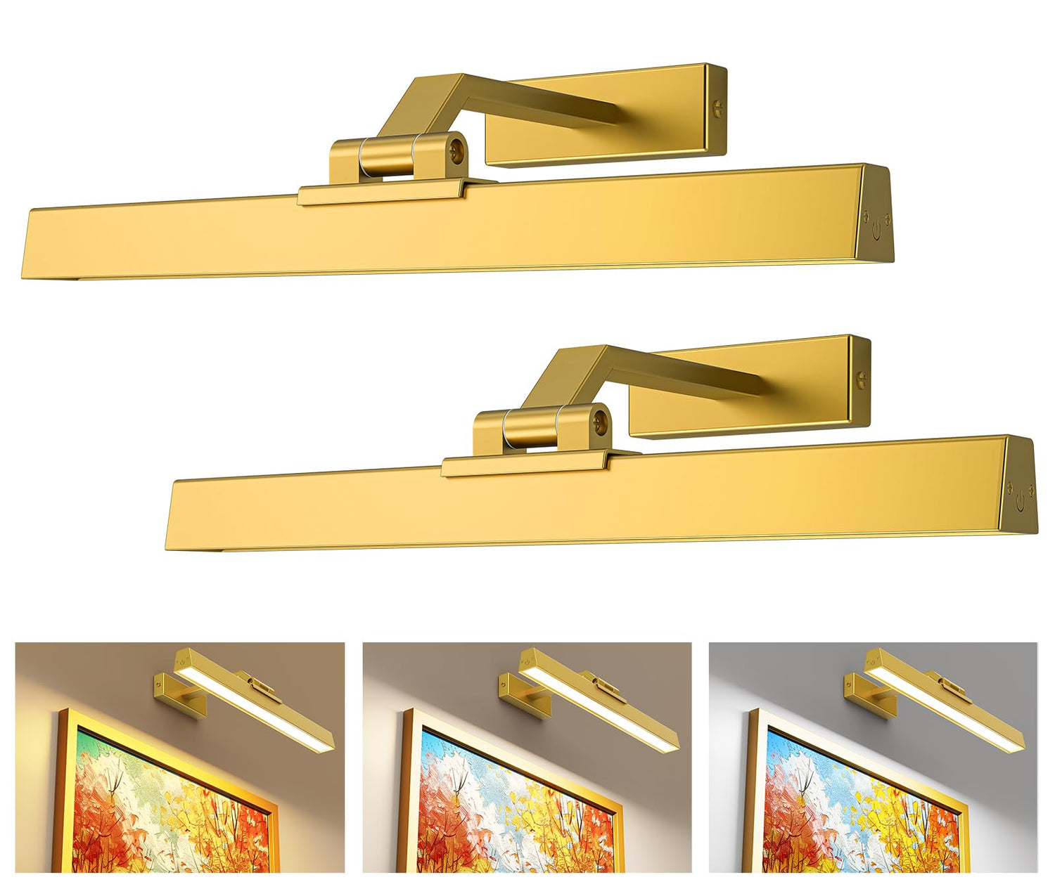 Picture Lights for Wall, Battery Operated Picture Light 16in Gallery Light for Paintings CCT Dimmable Recharging Battery Wall Light with Remote Control for Living Room Gallery Dartboard Art 2PCS