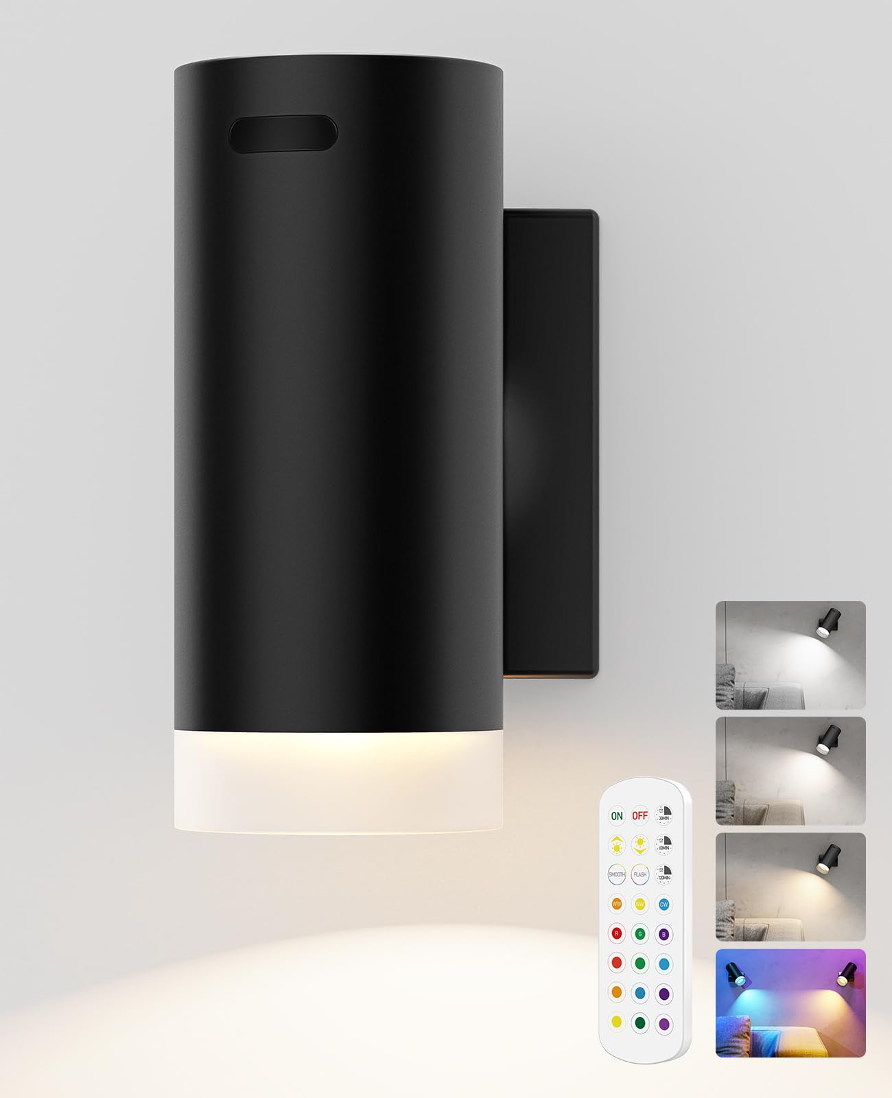 LED Wall Sconces, Battery Wall Sconces Set of Two with Rechargeable Battery Operated 12RGB and 3CCT Dimmable Wireless Magnetic Lights, for Bedroom Bedside Reading Living Room Picture