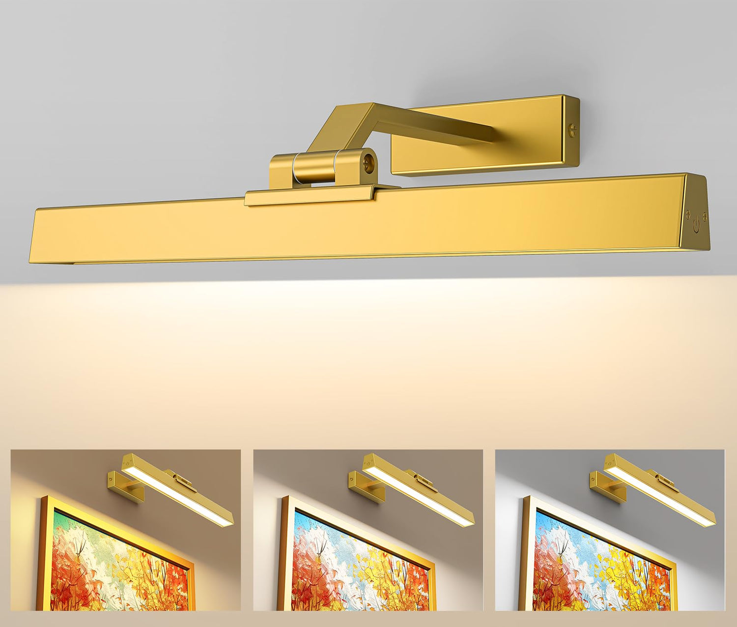Hudyogy Picture Lights for Wall, Battery Operated Picture Light 16in Gallery Light for Paintings CCT Dimmable Gold OR Black