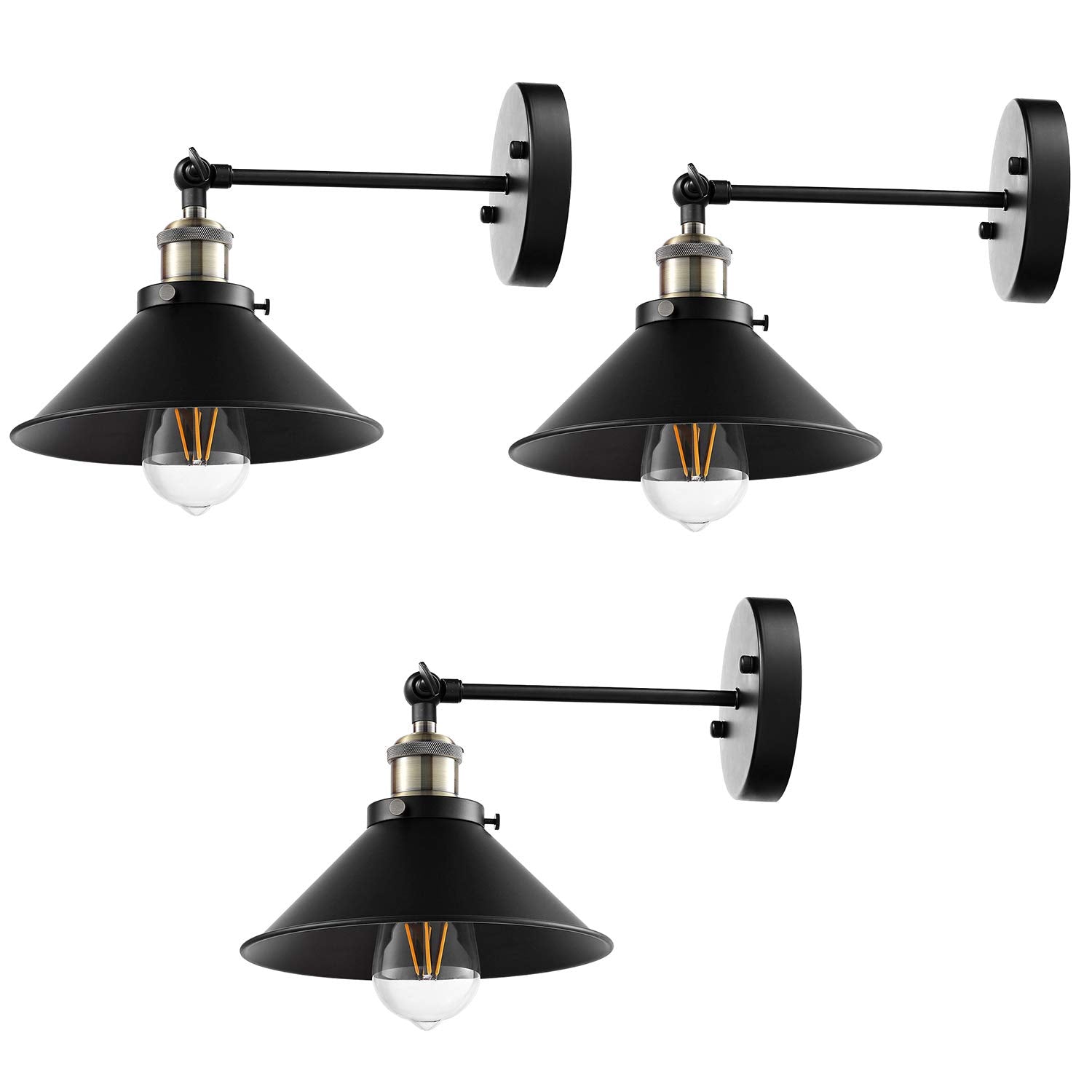 Hardwired Wall Sconce Set of 3,Black Industrial Vintage Wall Mounted Lights Sconces Wall Decor for Living Room Bedside Bedroom Indoor Doorway,Wall Lamp Fixture (E26 Bulbs NOT Included)