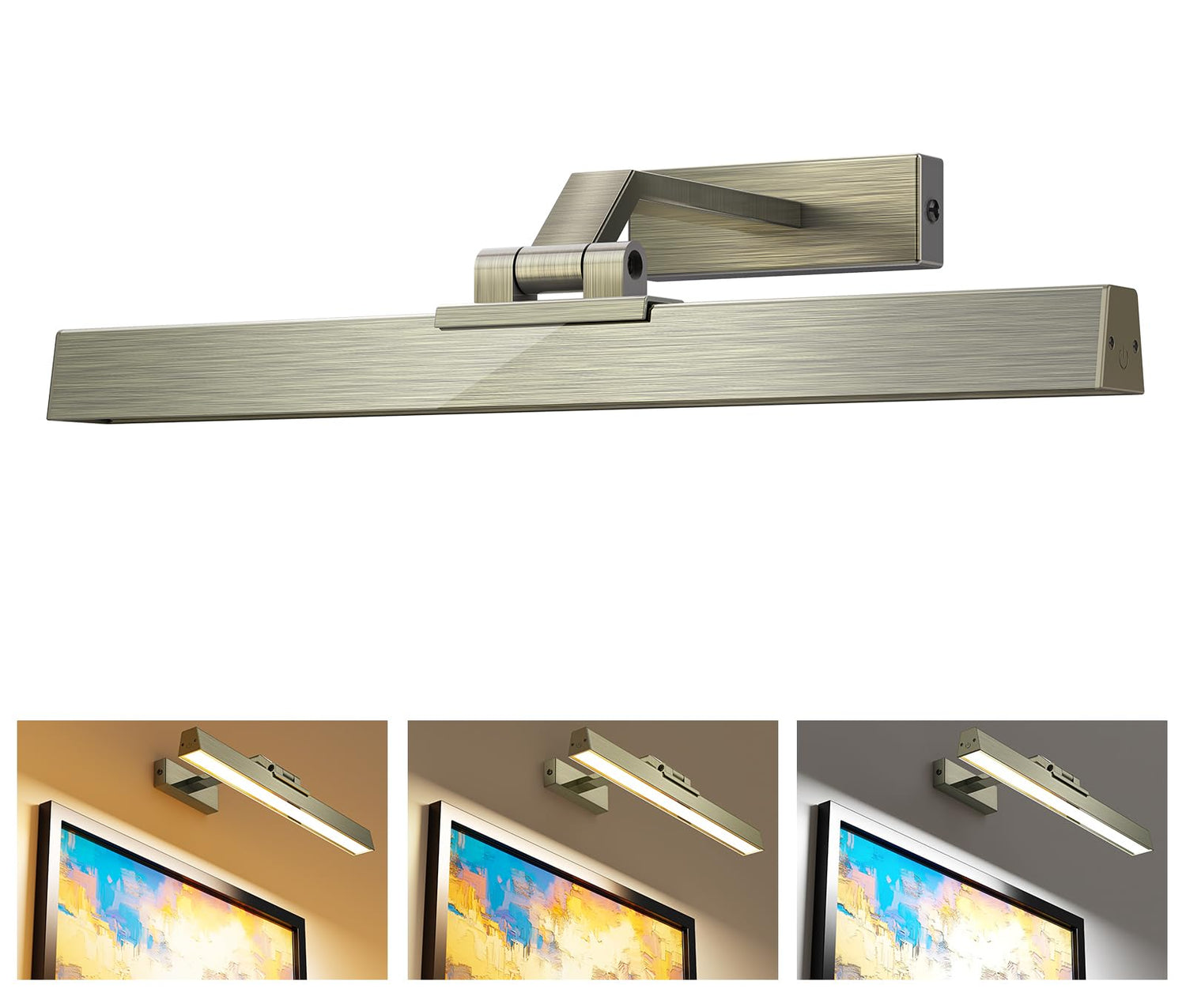 Picture Lights for Wall, Greenish Bronze Battery Operated Picture Light 16in Art Light CCT Dimmable Recharging Battery Wall Light with Remote Control for Living Room Gallery