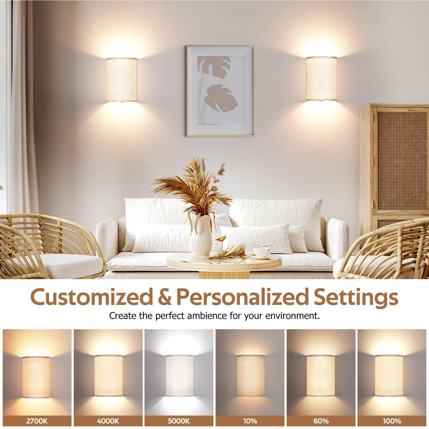 HUDYOGY Battery Operated Wall Lights,2 Pack Wall Light Decor with Remote Control,3 Colors Dimmable Fabric Shade Wall Lamps,Wireless Sconce Wall Lights for Farmhouse Sconces Wall Lighting 2700K-6000K