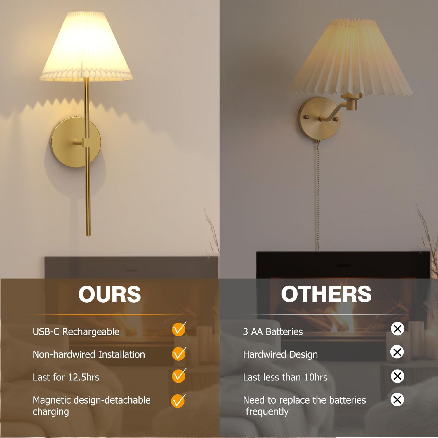 Rechargeable Wall Light, Battery Operated Wall Lights Indoor with Remote Control, LED Dimmable Wall Mounted Light,12RGB Colour Changing Wall Lamp,Wireless Gold Wall Lamps for Bedroom