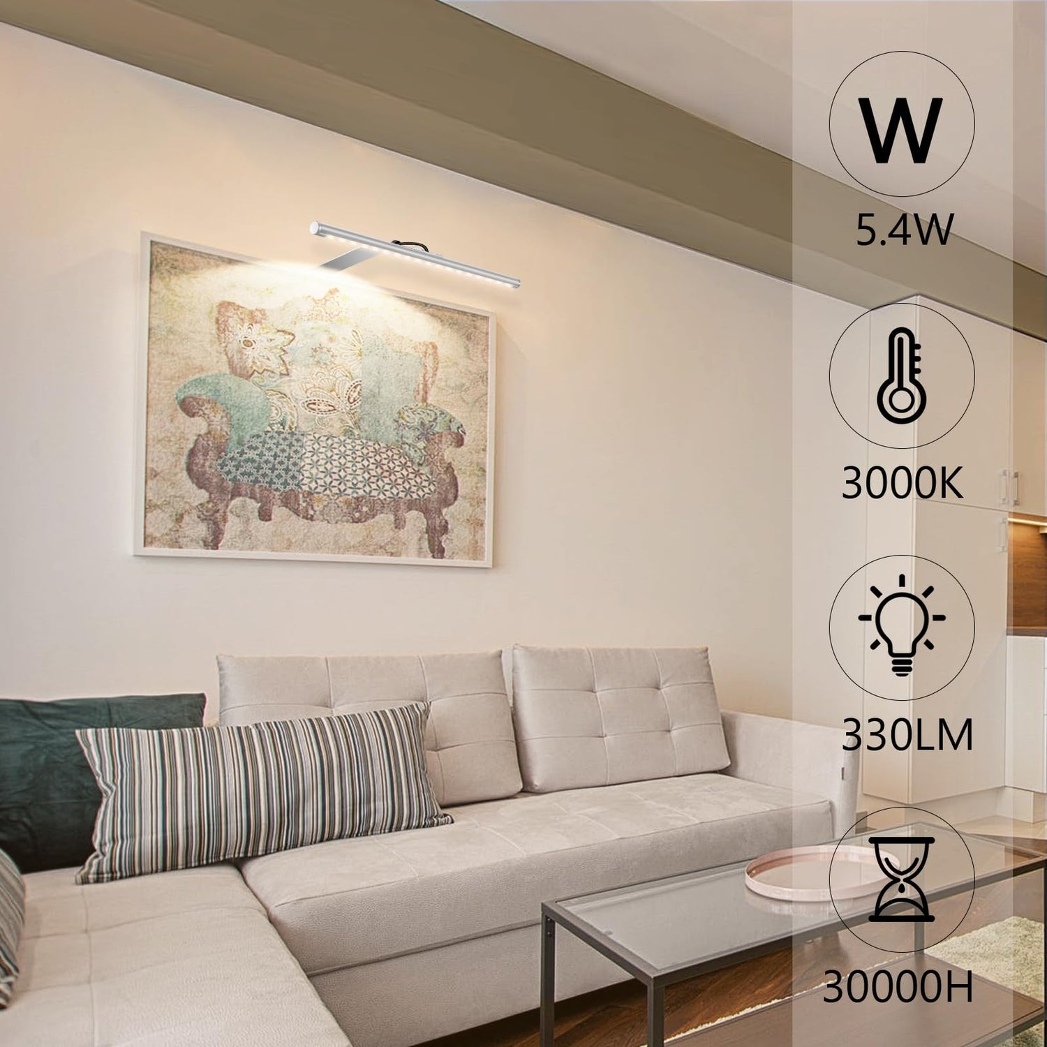Picture Lights for Wall Plug in or Hardwired,3000K Warm White Dart Board Lights with Remote,12.5inches Silver LED Art Light Dimmbare mit Timer for Gallery Paintings Picture Dartboard