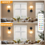 Rechargeable Frosted Glass Wall Sconce, above a sofa in a living room – HUDYOGY
