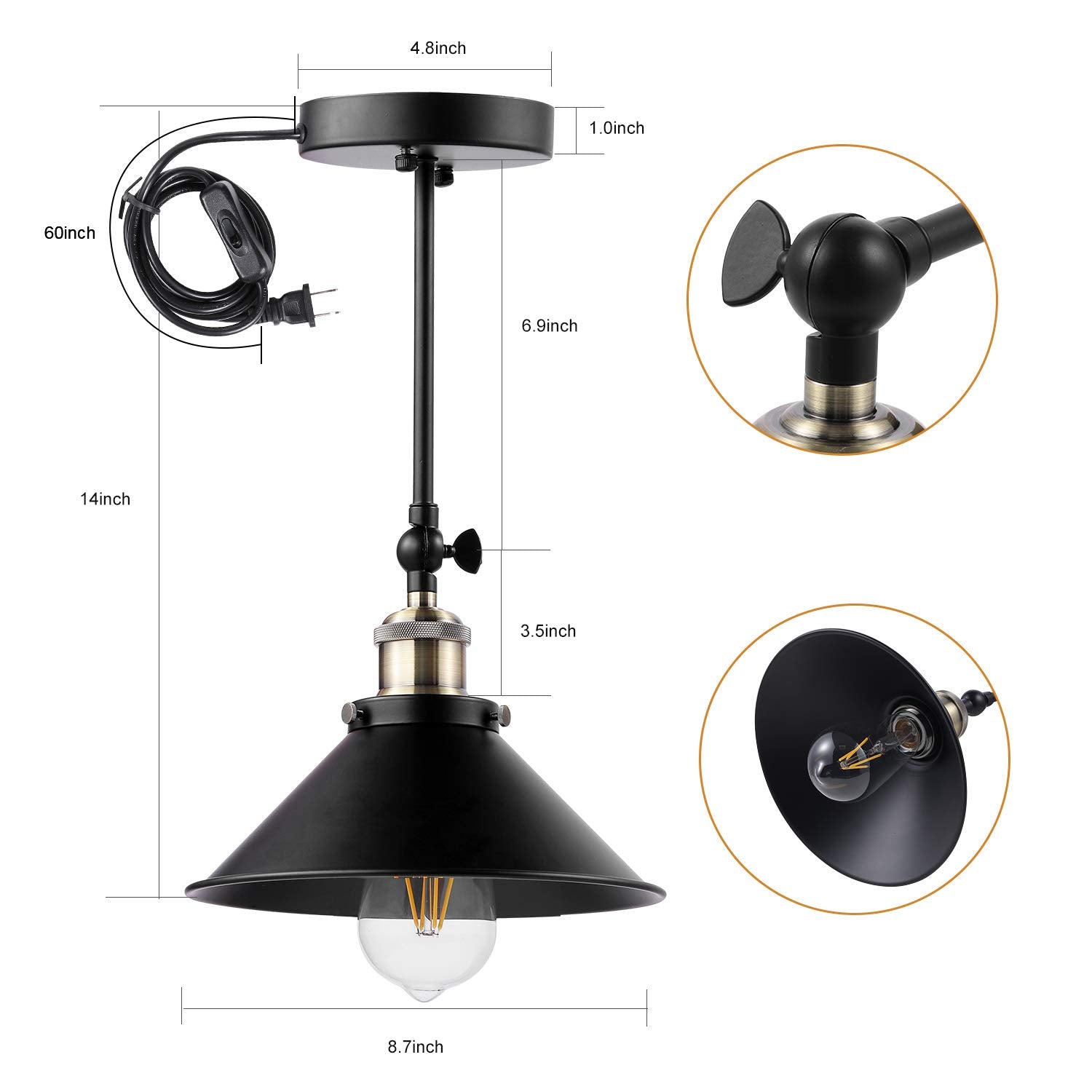 Plug in Wall Sconces Set of 3, Industrial Wall Lights with Swing Arm, Vintage Plug in Wall Lamps with Cord, Black Sconces Wall Lighting for Bedroom, Living Room(Bulbs NOT Included)