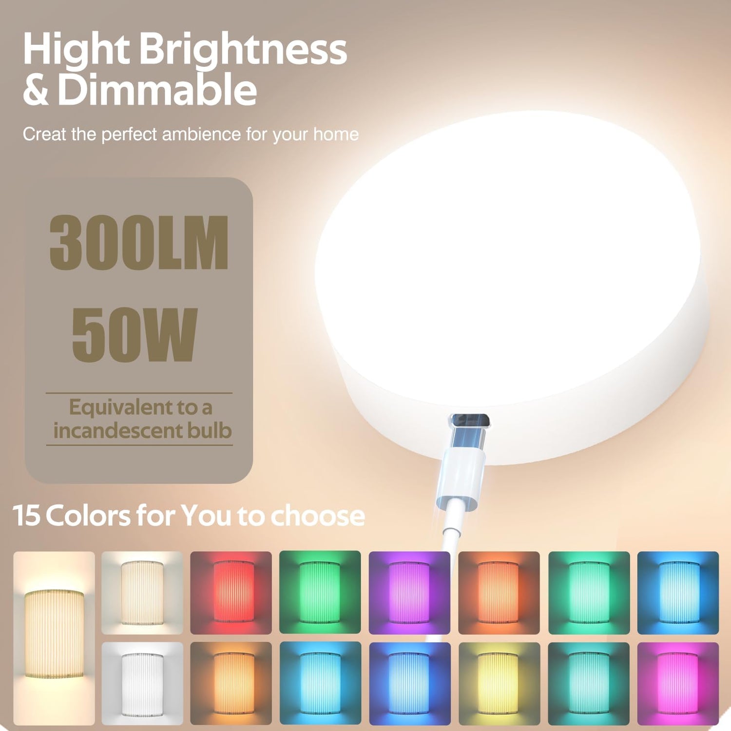 HUDYOGY LED Battery Wall Light Indoor Pack of 2, 15 RGB Colours, 3 Colours Temperature Dimmable Wireless Bedside Lamp, Piece Wall Lamp Battery Operated for Living Room, Bedroom, Stairs, Hallway