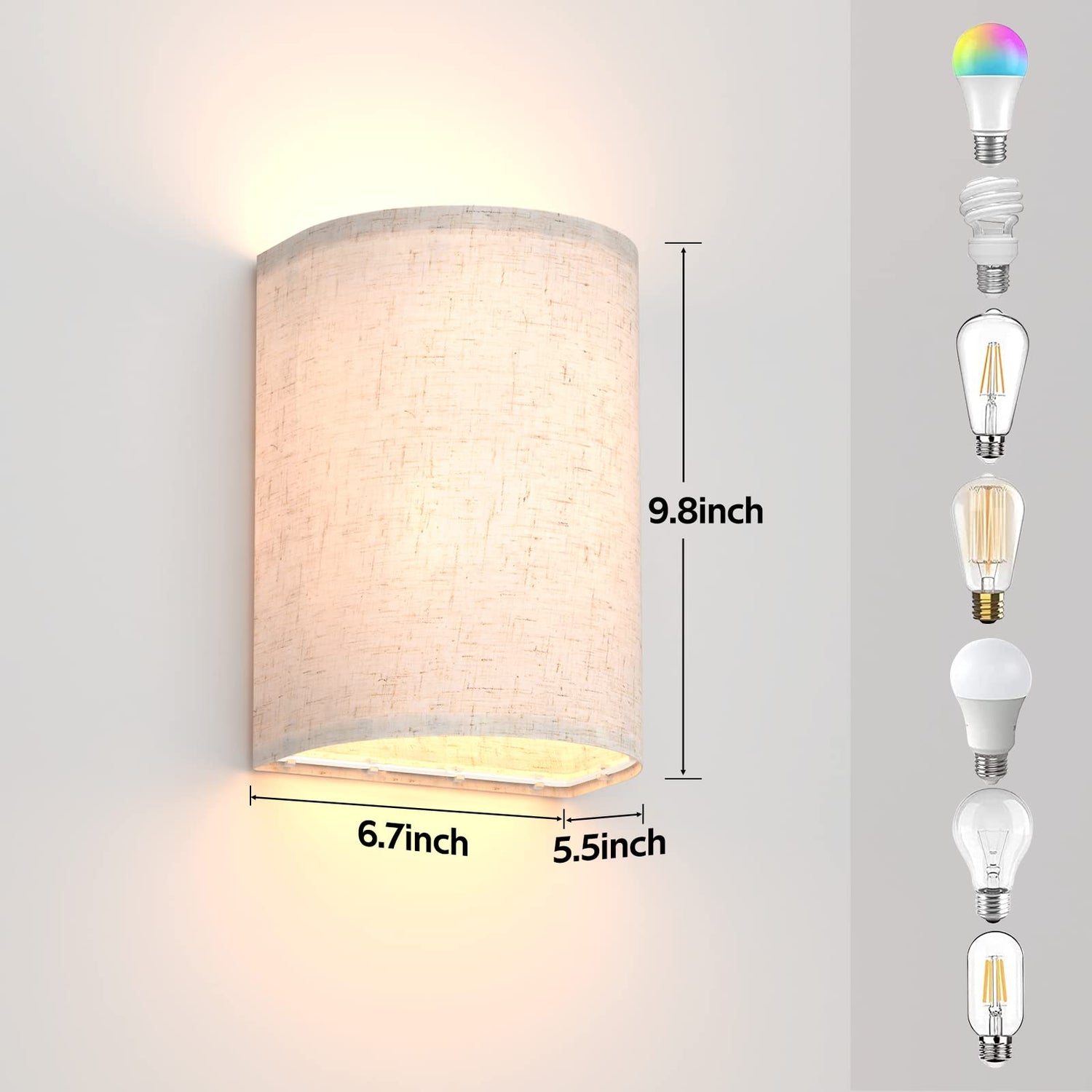 Hardwired Wall Lights Set of 2 with Wall Lamps Fabric Shade,Farmhouse LED Sconce Wall Lighting, Wall Mount Lights Wall Sconces for Bedroom Living Room, Stair (Bulbs NOT Included)