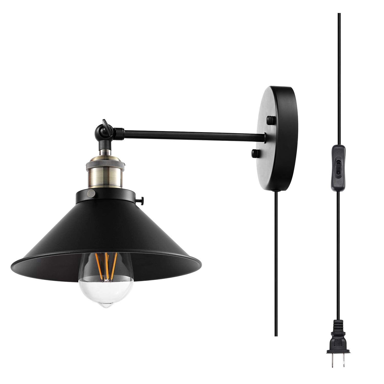 Plug in Wall Sconces Set of 3, Industrial Wall Lights with Swing Arm, Vintage Plug in Wall Lamps with Cord, Black Sconces Wall Lighting for Bedroom, Living Room(Bulbs NOT Included)