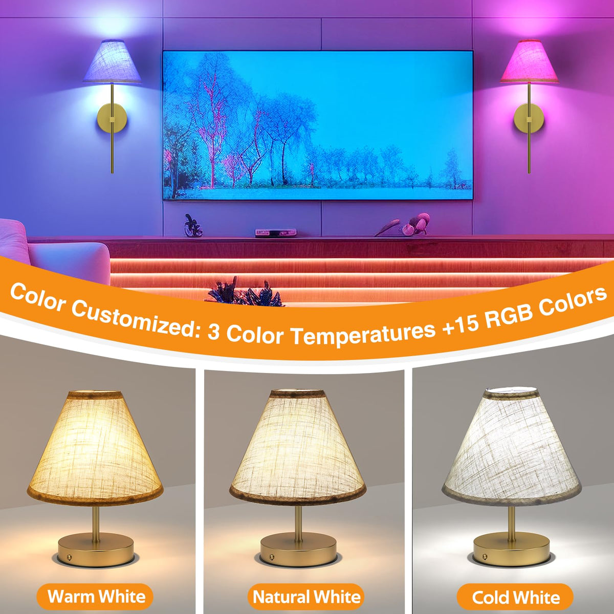 Rechargeable Wall Sconce with RGB color changing and dimmable lighting – HUDYOGY, image 3