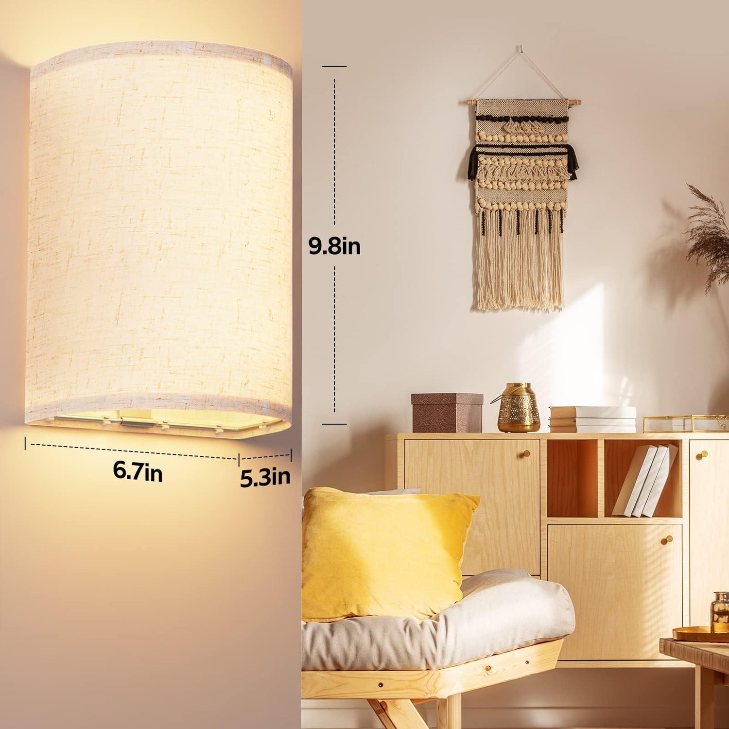 HUDYOGY Battery Operated Wall Lights,2 Pack Wall Light Decor with Remote Control,3 Colors Dimmable Fabric Shade Wall Lamps,Wireless Sconce Wall Lights for Farmhouse Sconces Wall Lighting 2700K-6000K