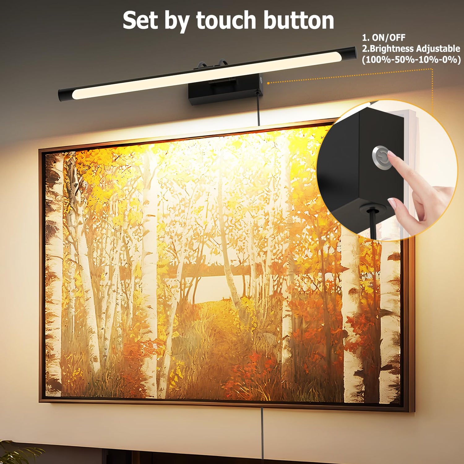 Plug in Picture Light for Wall LED Art Light with On/Off Switch, 3000K Warm White Brightness Adjustable Gallery Painting Lights for Picture Display Dartboard Art Work (Black, 24inch)