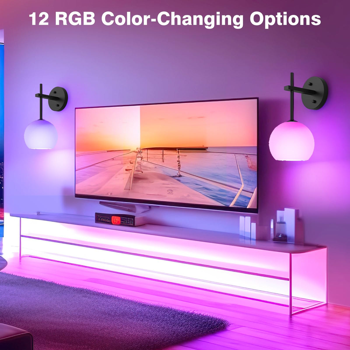 Rechargeable Frosted Glass Wall Sconce with RGB and CCT lighting – HUDYOGY, image 4