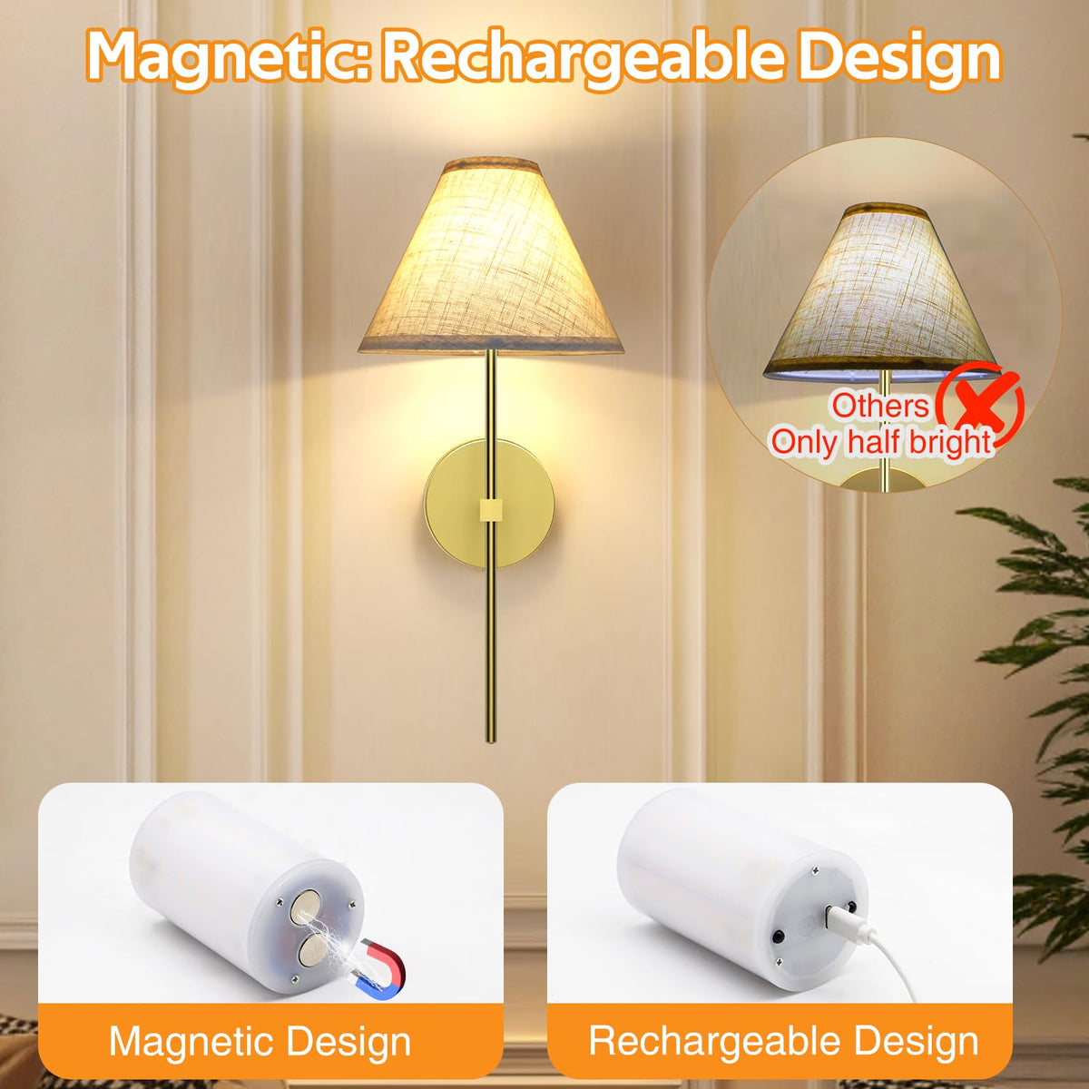 Rechargeable Wall Sconce with RGB color changing and dimmable lighting – HUDYOGY, image 6